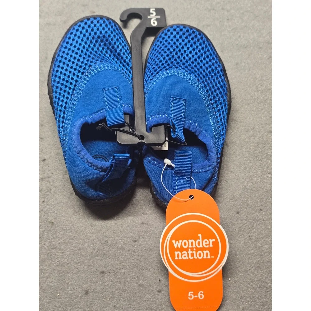 Wonder Nation Toddler Boys Blue Mesh Water Shoes Size 5-6 Slip On Beach Pool